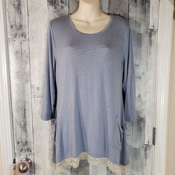 Logo slub knit tunic top w/lace medium med - Picture 1 of 7
